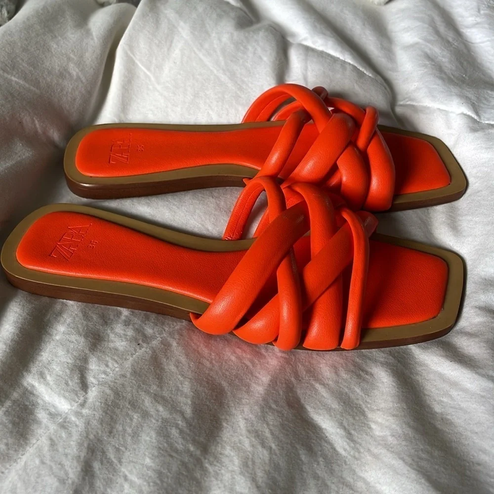 Zara |Orange | Slip On| Crisscross Straps |Sandals | Modern |Slides |Size 36 - Picture 5 of 12